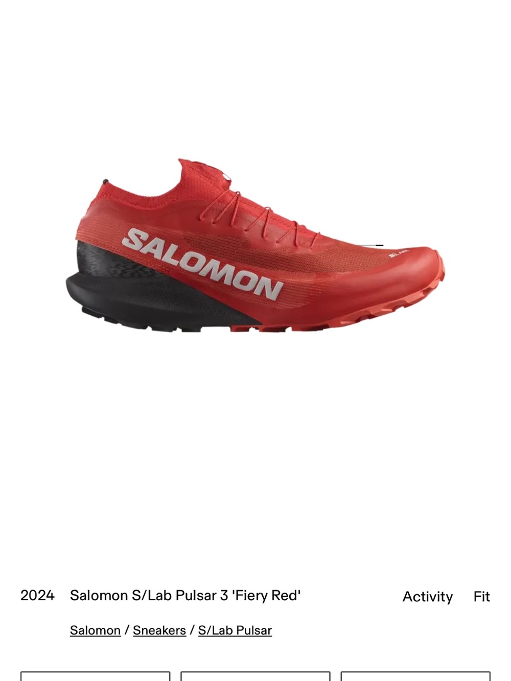 Salomon red and black low-profile trail running shoe